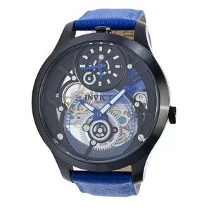 Invicta 44323 Objet D Arte Duel Movement Skeleton Blue Leather Watch